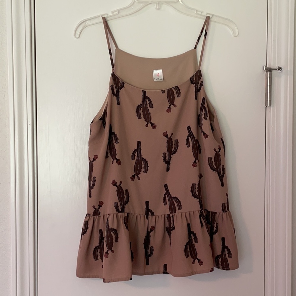 Boho Cactus Peplum Cami Tank Top Small Western Desert Hippie Southwestern Desert - Picture 2 of 6